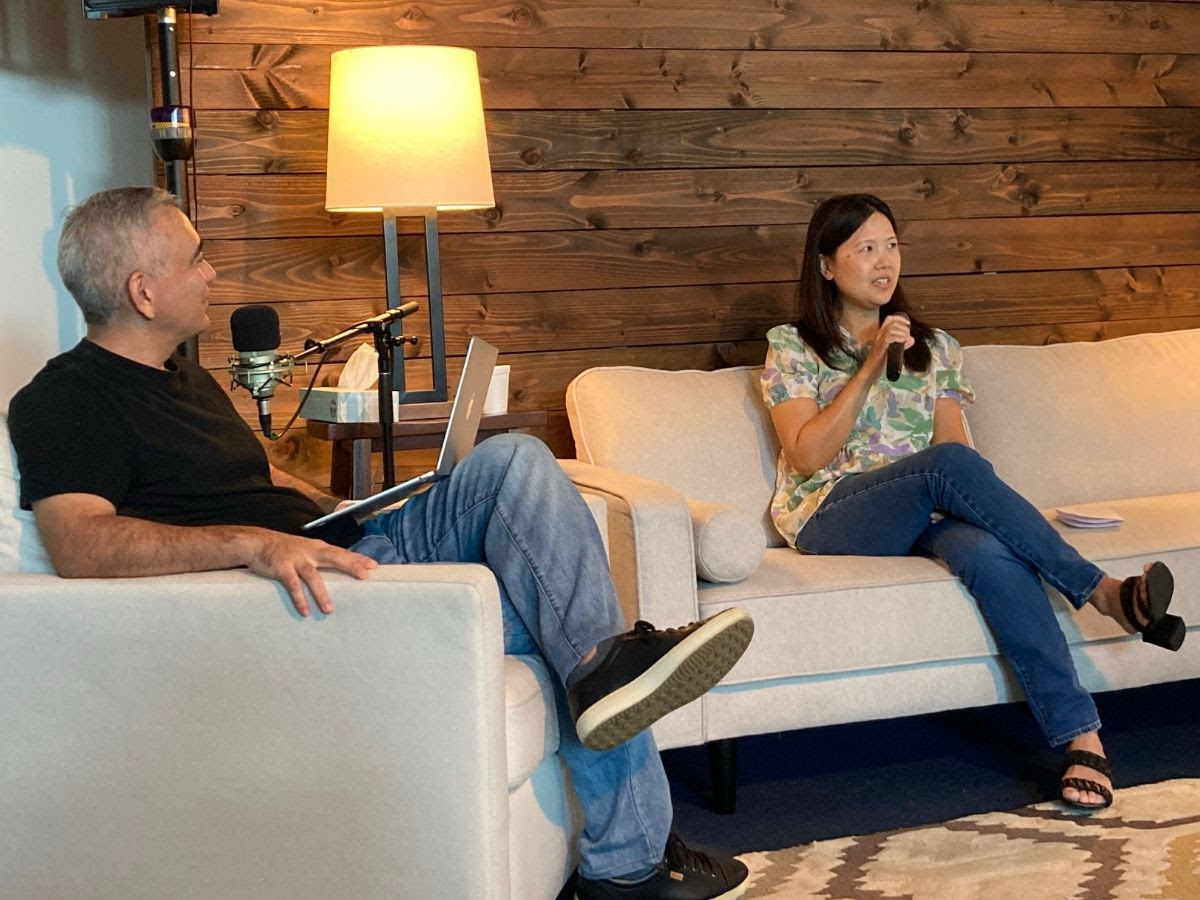 Dayna Matsumoto sits down on the couch with Pastor Dave